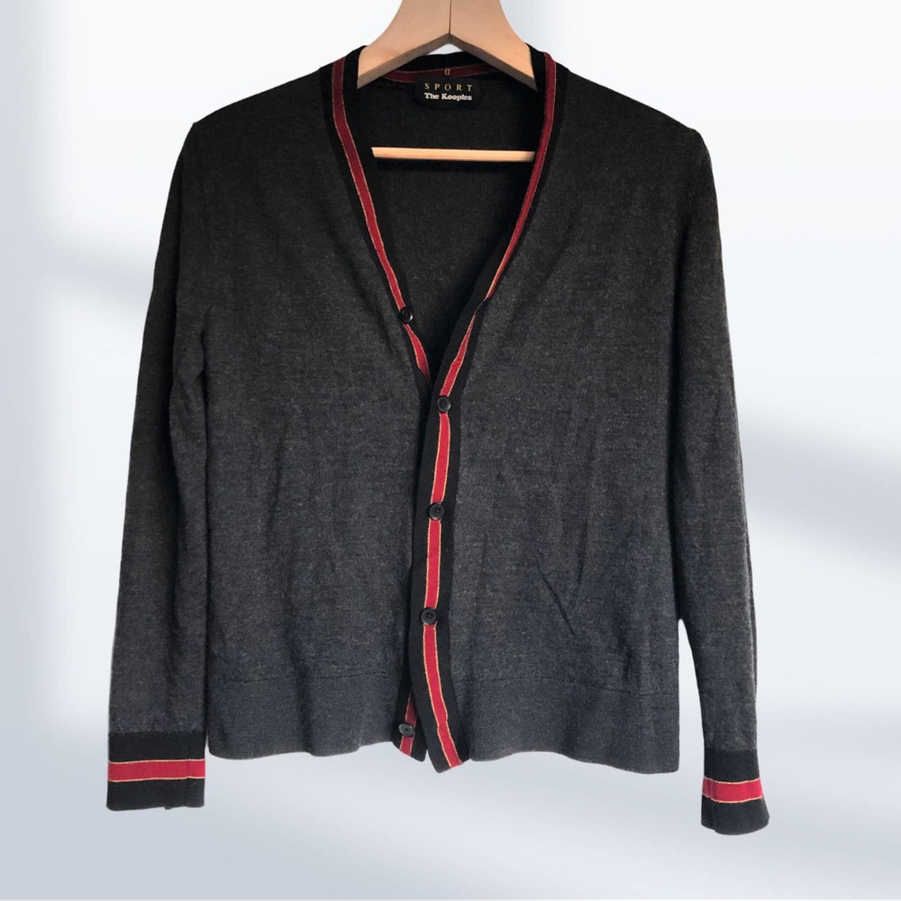 COPY - The Kooples Sport - Button Down Cardigan w/ Striped Collar - Grey/Black …